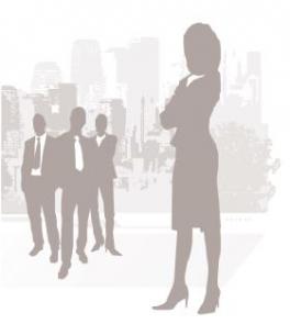 Stock line graphic of business people.