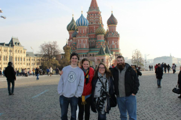 An image of international studies major Townshend Cooper standing in Moscow's Red Square.