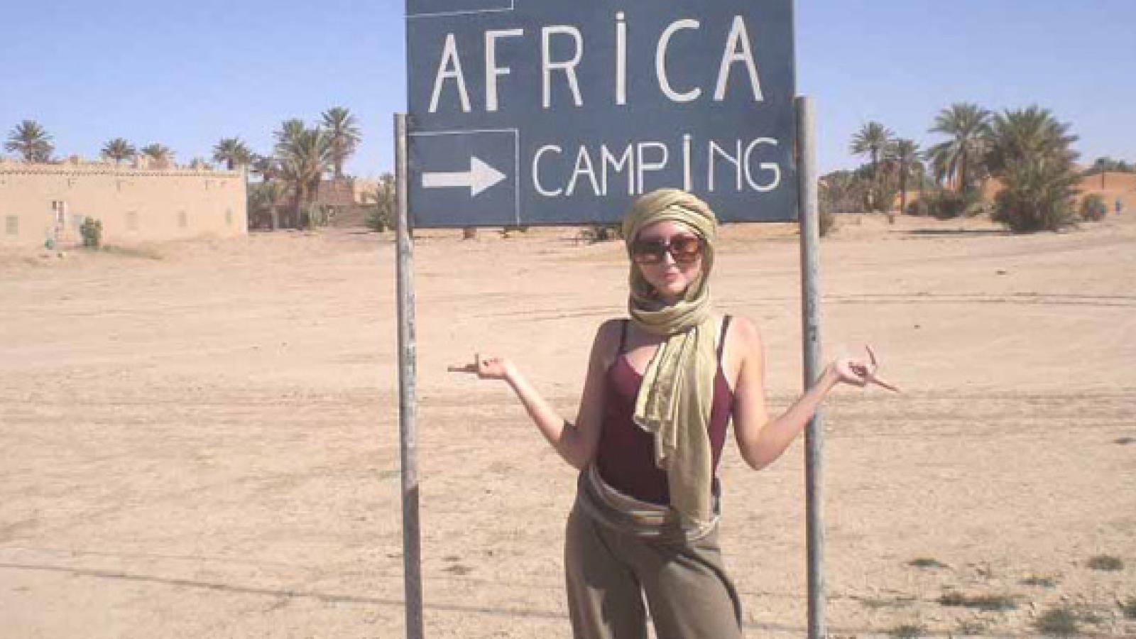 Taylar sporting a turban while in Morocco.