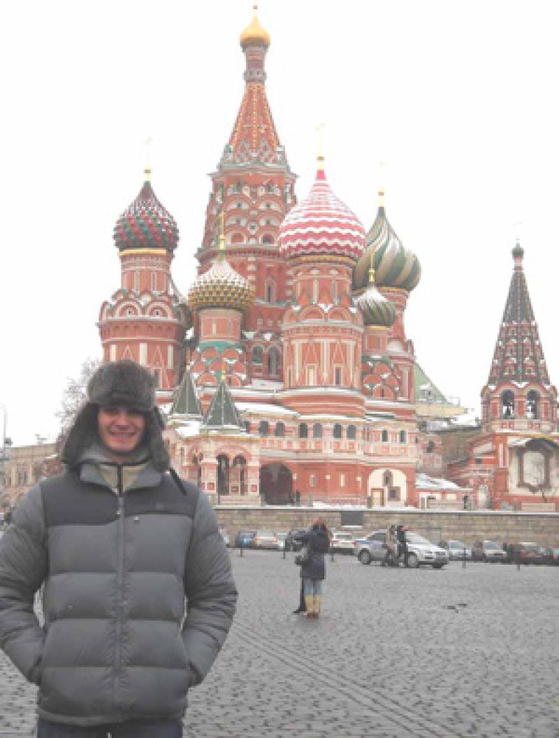 Gary Bearden in front of St. Basil's Church in Moscow.