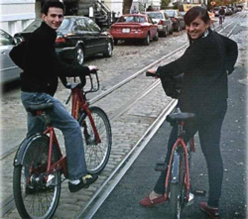 Alexandra Constantinou and friend on bikes in Washington, D.C.