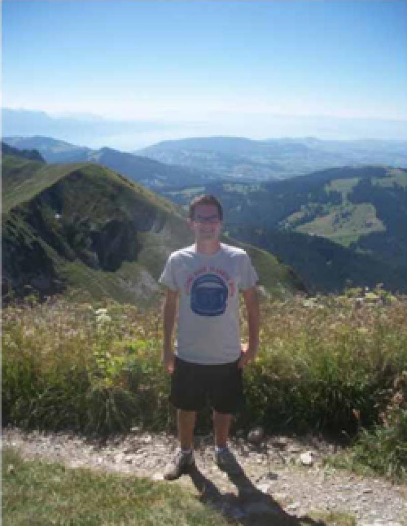 Jacob Bogart on a mountain trail in France.