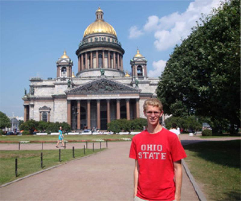 David pictured in front of St. Isaac’s Cathedral in St. Petersburg on a cultural excursion as part of the CLS program.