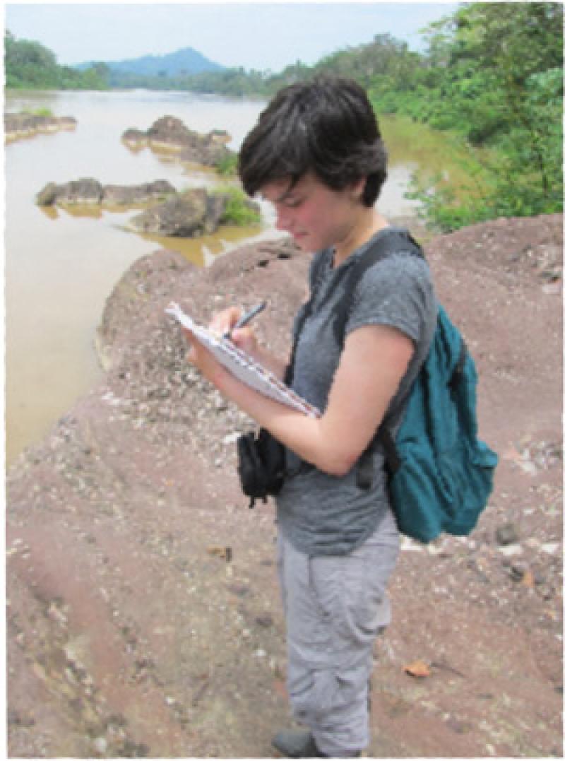 Sara conducting a census of the motorized dugout canoes owned by families in the Tawahka capital of Krausirpi.