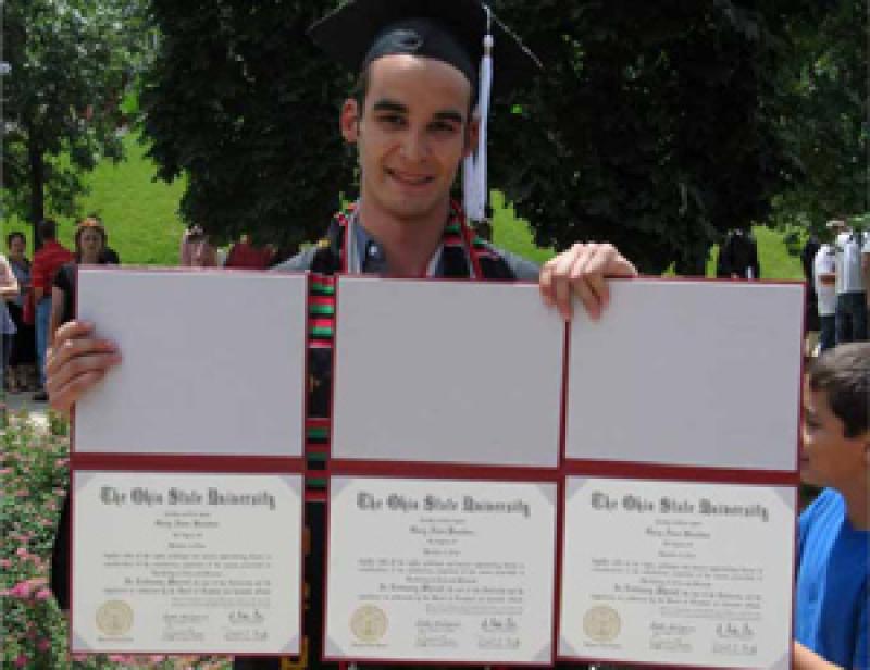 Gary Bearden pictured with his three diplomas which he finished in four years!