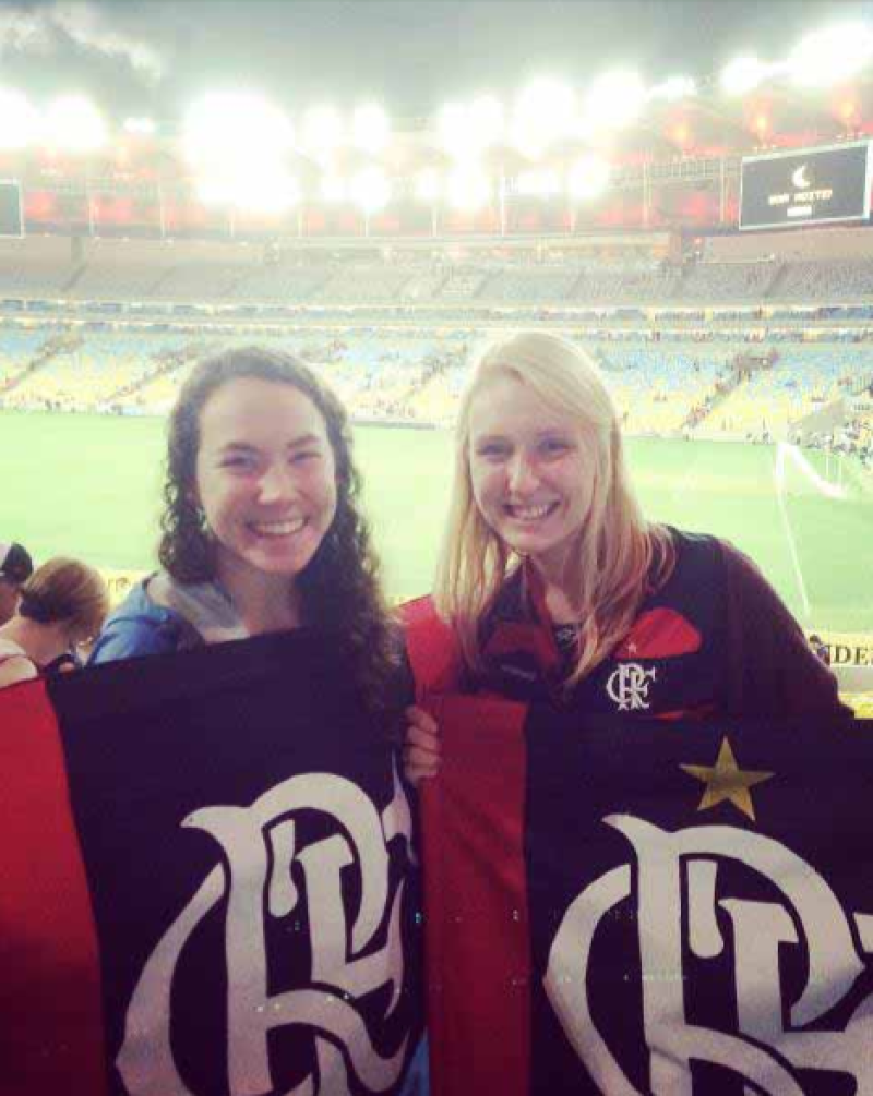 Jennifer (right) with a friend at a Clube de Regatas do Flamengo (CRF) soccer game. CRF is a soccer club based in Rio de Janeiro, Brazil.