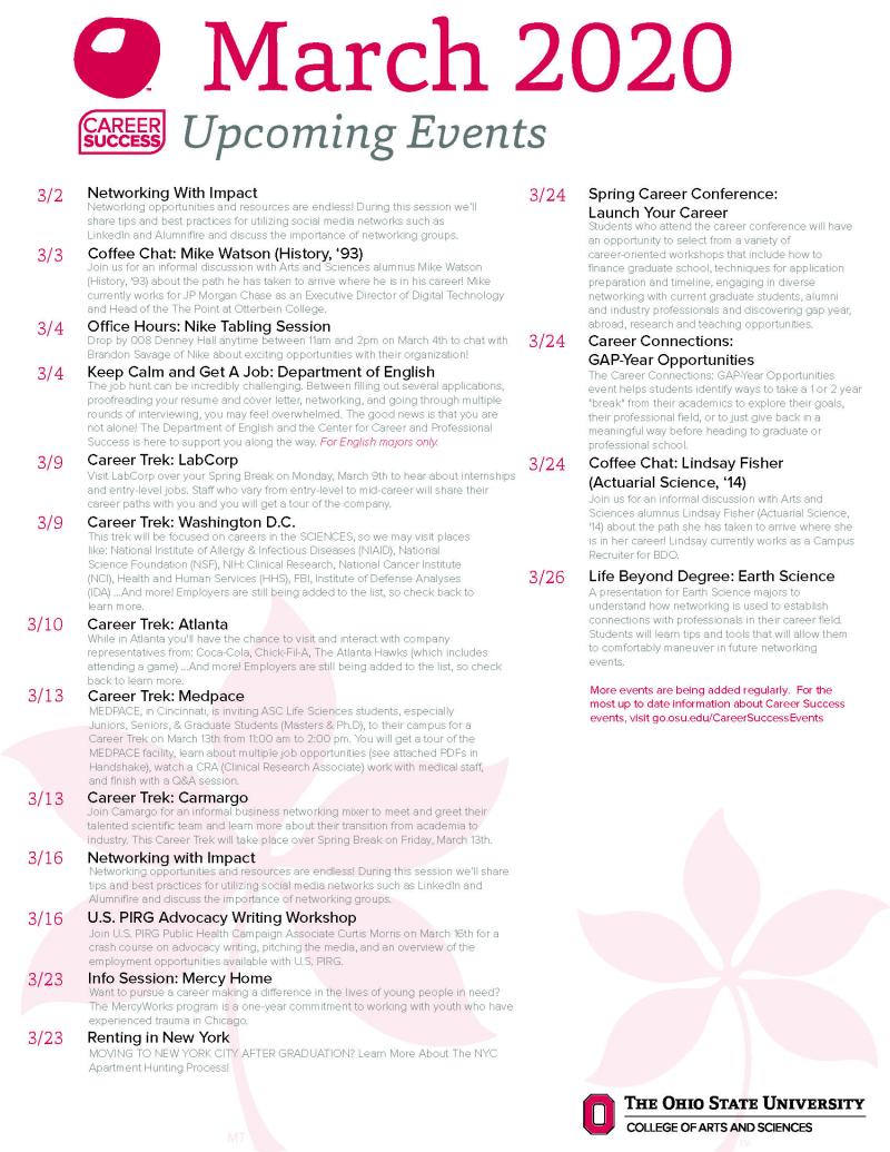 March 2020 Career Events Flyer