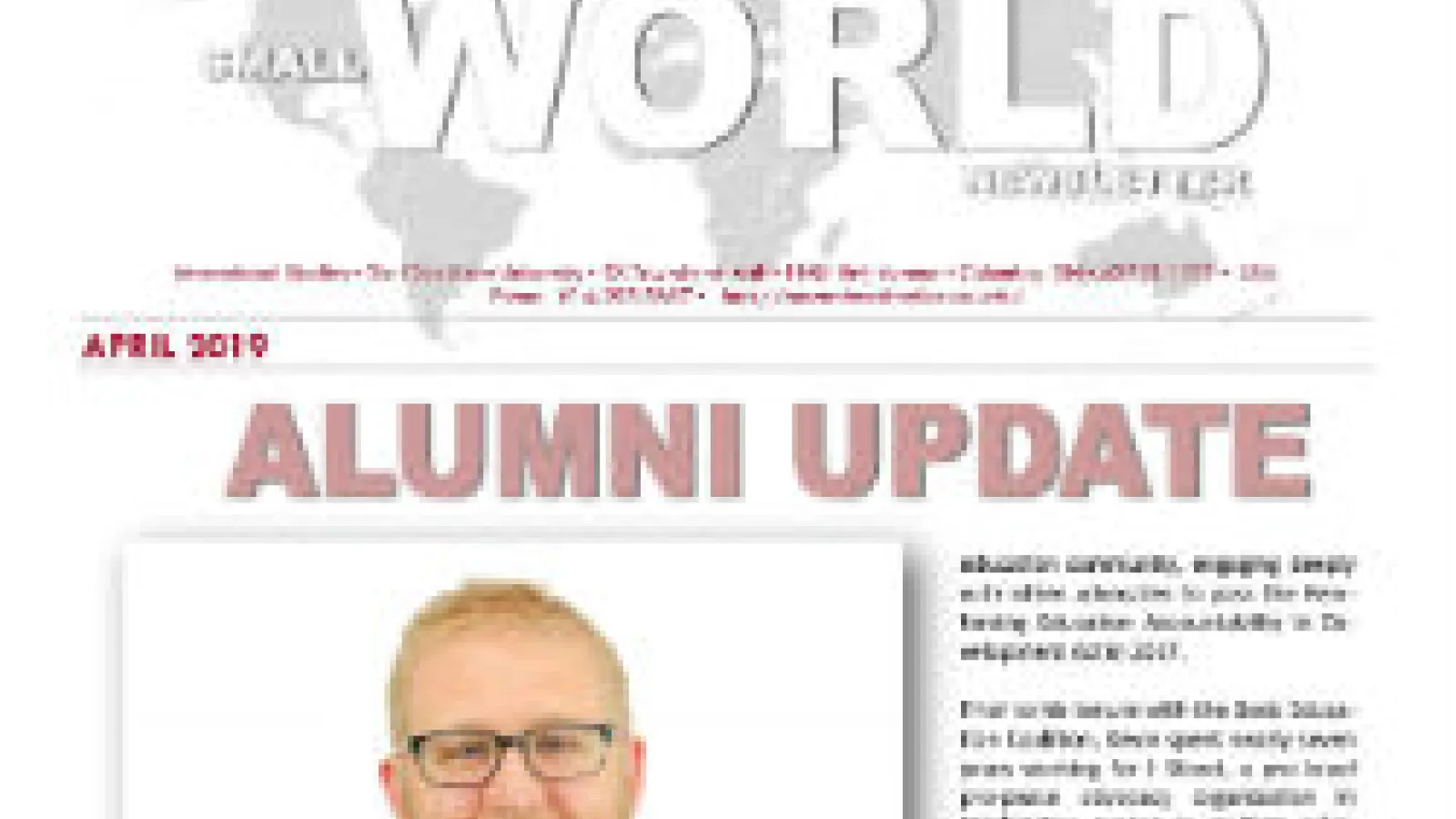 An image of the cover of the April 2019 issue of Small World Newsletter