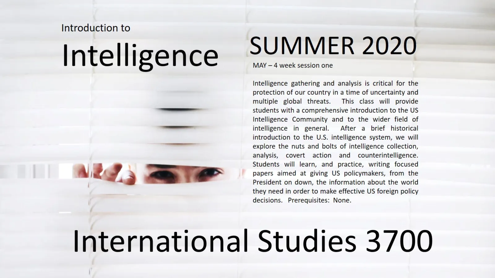 International Studies 3700, Introduction to Intelligence