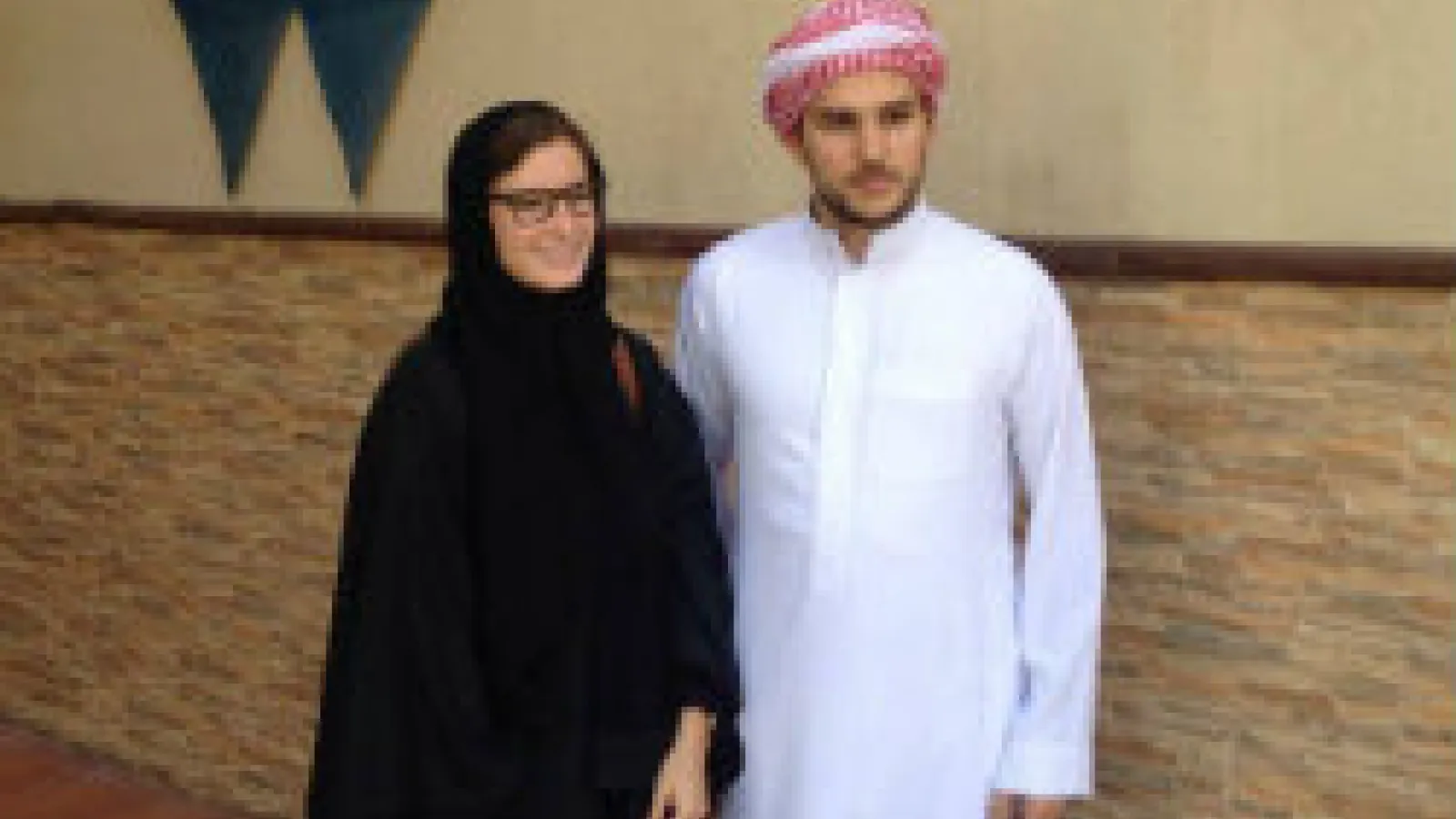An image of International Studies program alumni, Mason Liles and Sophie Seidner, outside EF Education First's offices in Riyadh, Saudi Arabia.
