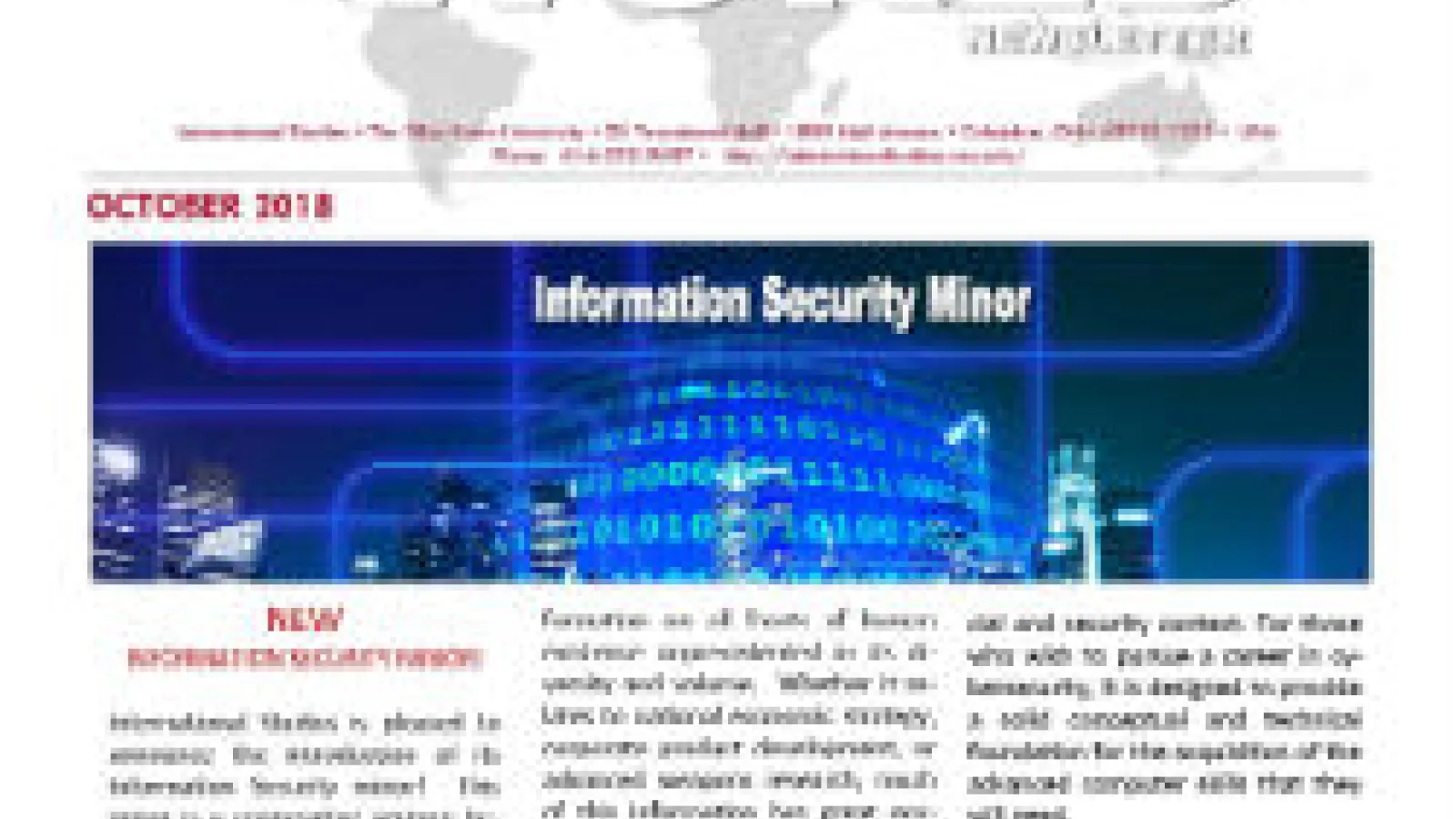 An image of the front page of October 2018 Small World newsletter