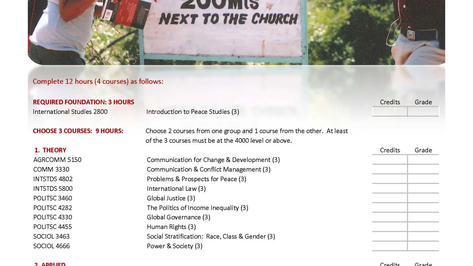 An image of the Peace Studies minor flyer.