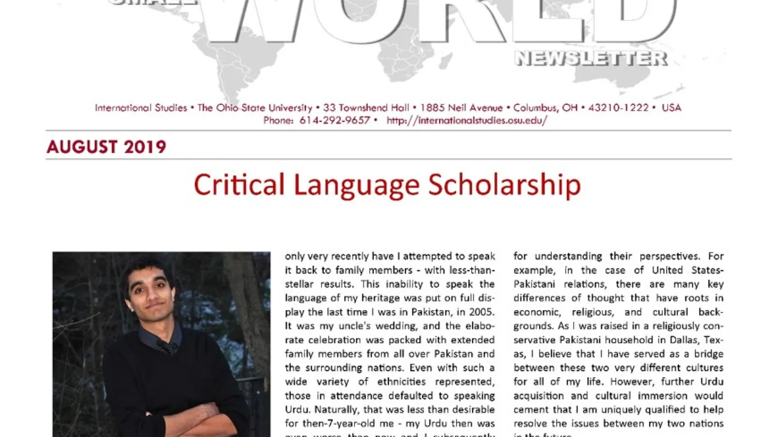 August 2019 issue of Small World Newsletter