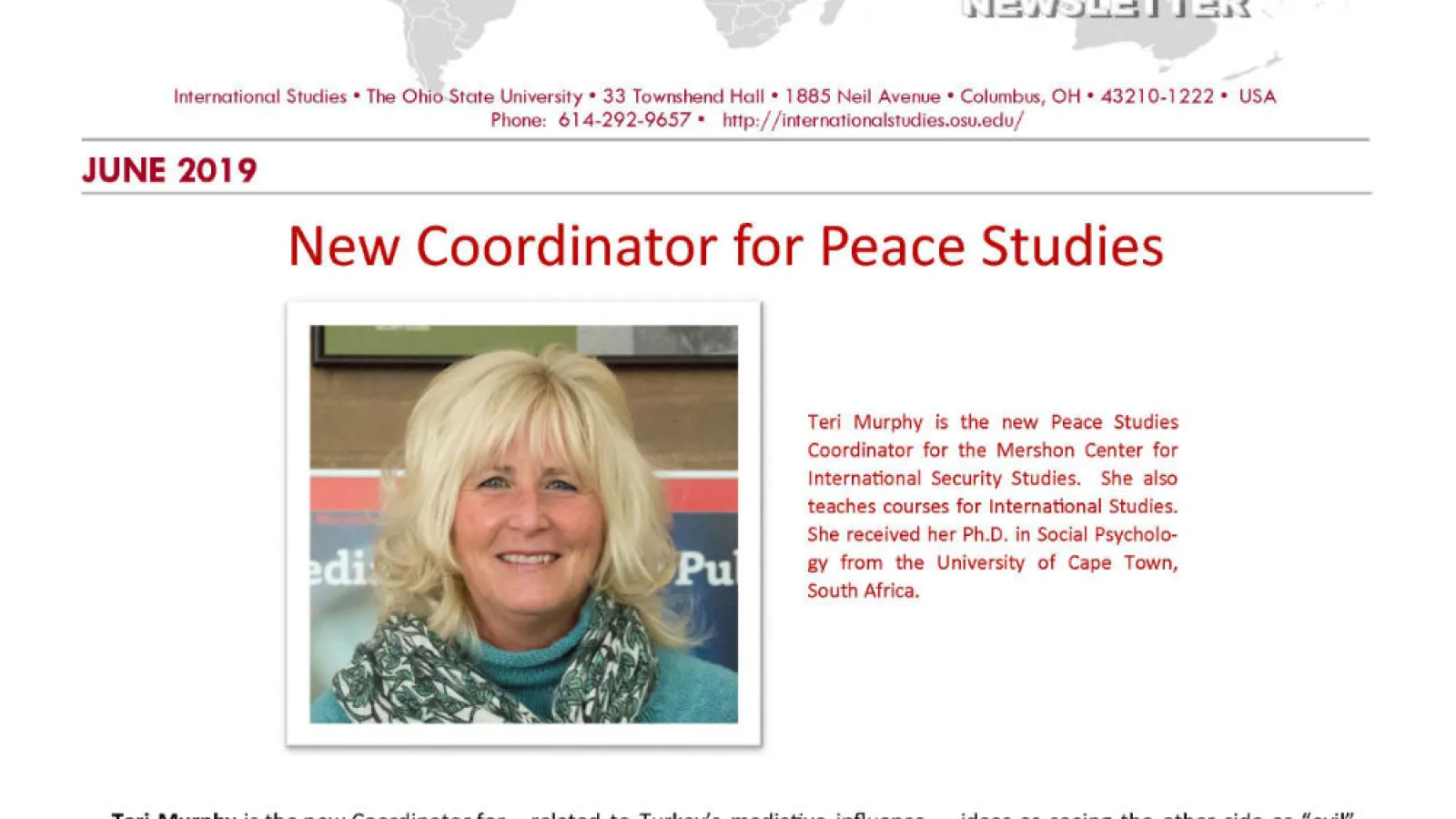An image of the June 2019 issue of Small World Newsletter