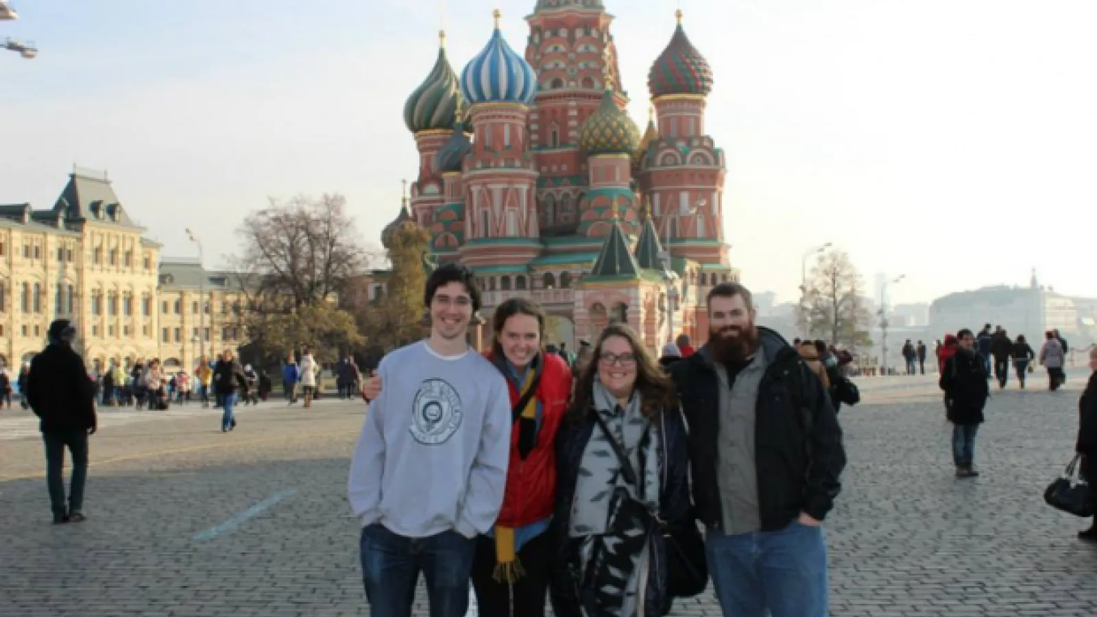 An image of international studies major Townshend Cooper standing in Moscow's Red Square.