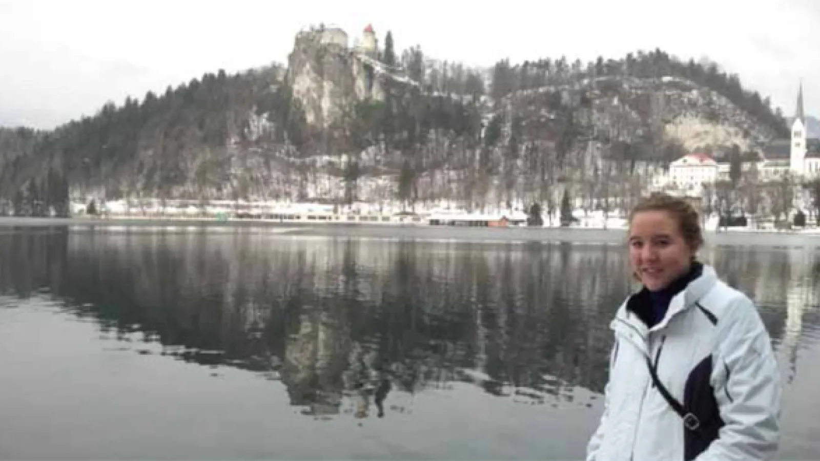 Michelle Peasley by a wintery Austrian river.