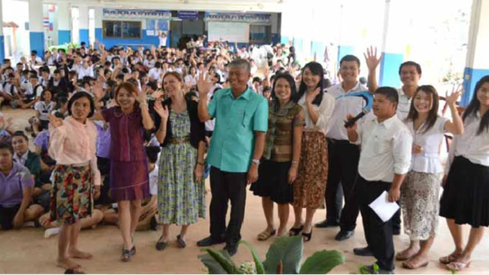 Alyssa Jeswald (third from left) with students and staff at Nadeepittayakohm School, located in a small village outside Nong Khai, Thailand.