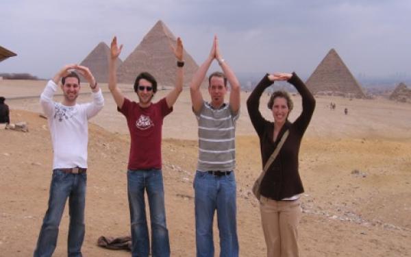 students in front of the great pyramids