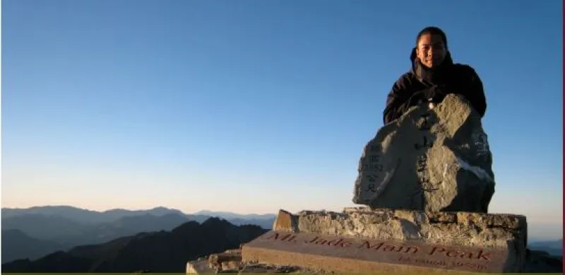 David Young on the summit of Jade Mountain, Taiwan.