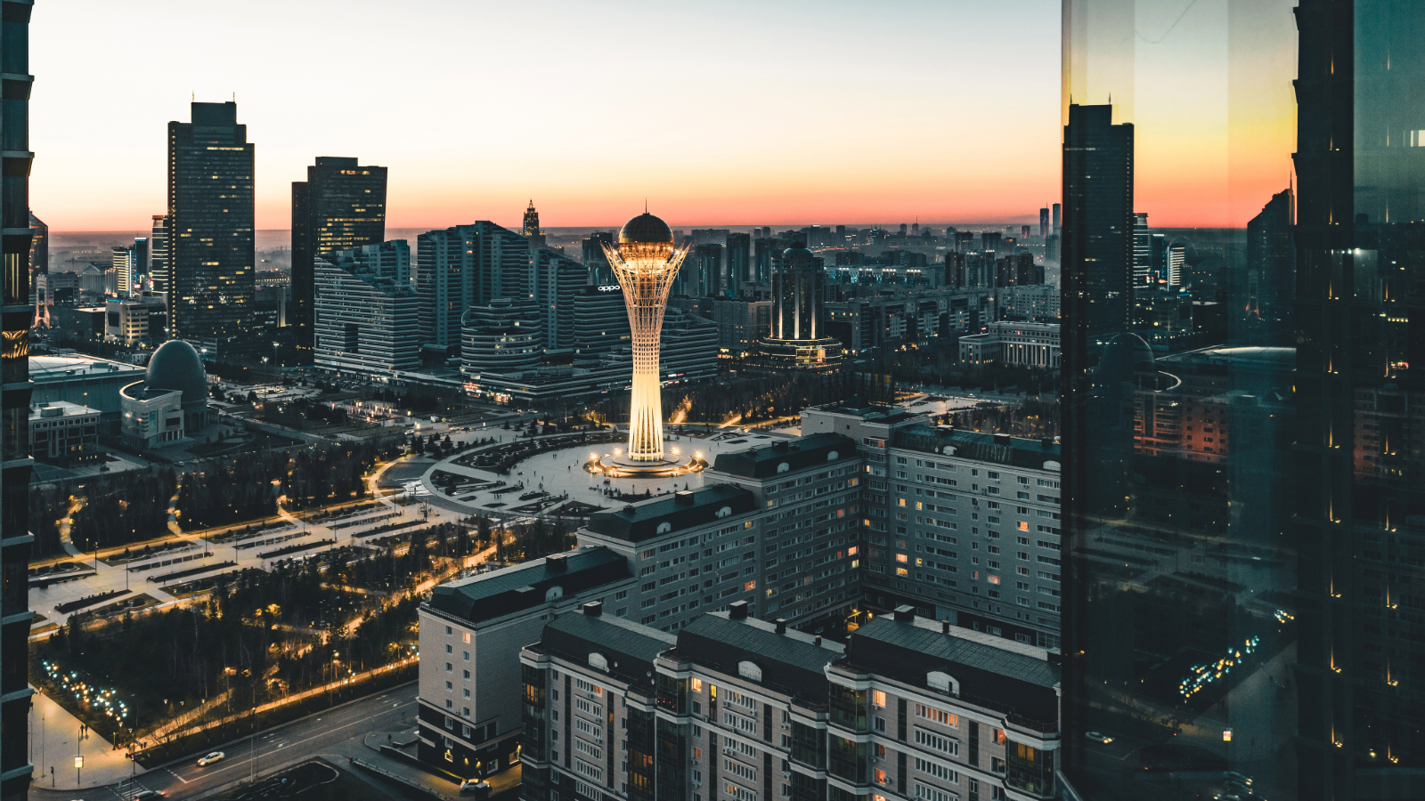 The sun setting over Astana, Kazakhstan