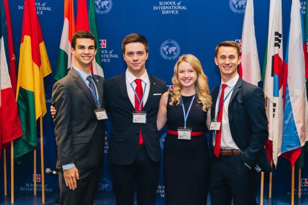 An image of Christine Oswald at the Model G20 Summit, hosted by American University's School of International Service.