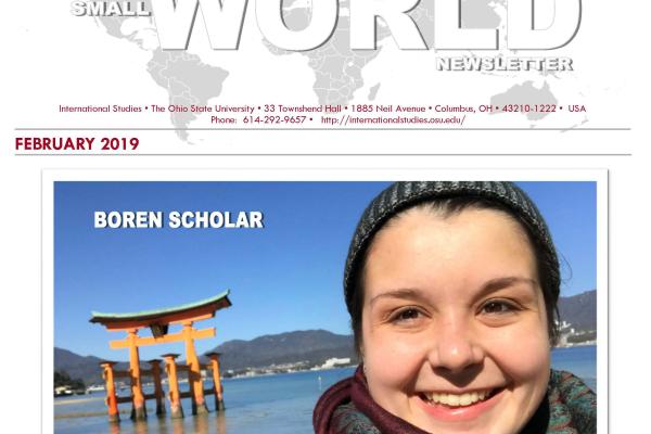 An image of the front page of the February 2019 Small World newsletter.