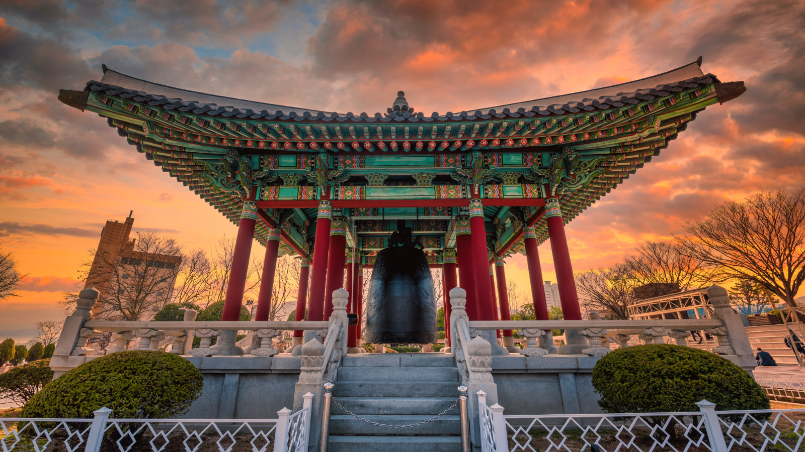 A sunset in Yongdusan Park in Busan, South Korea