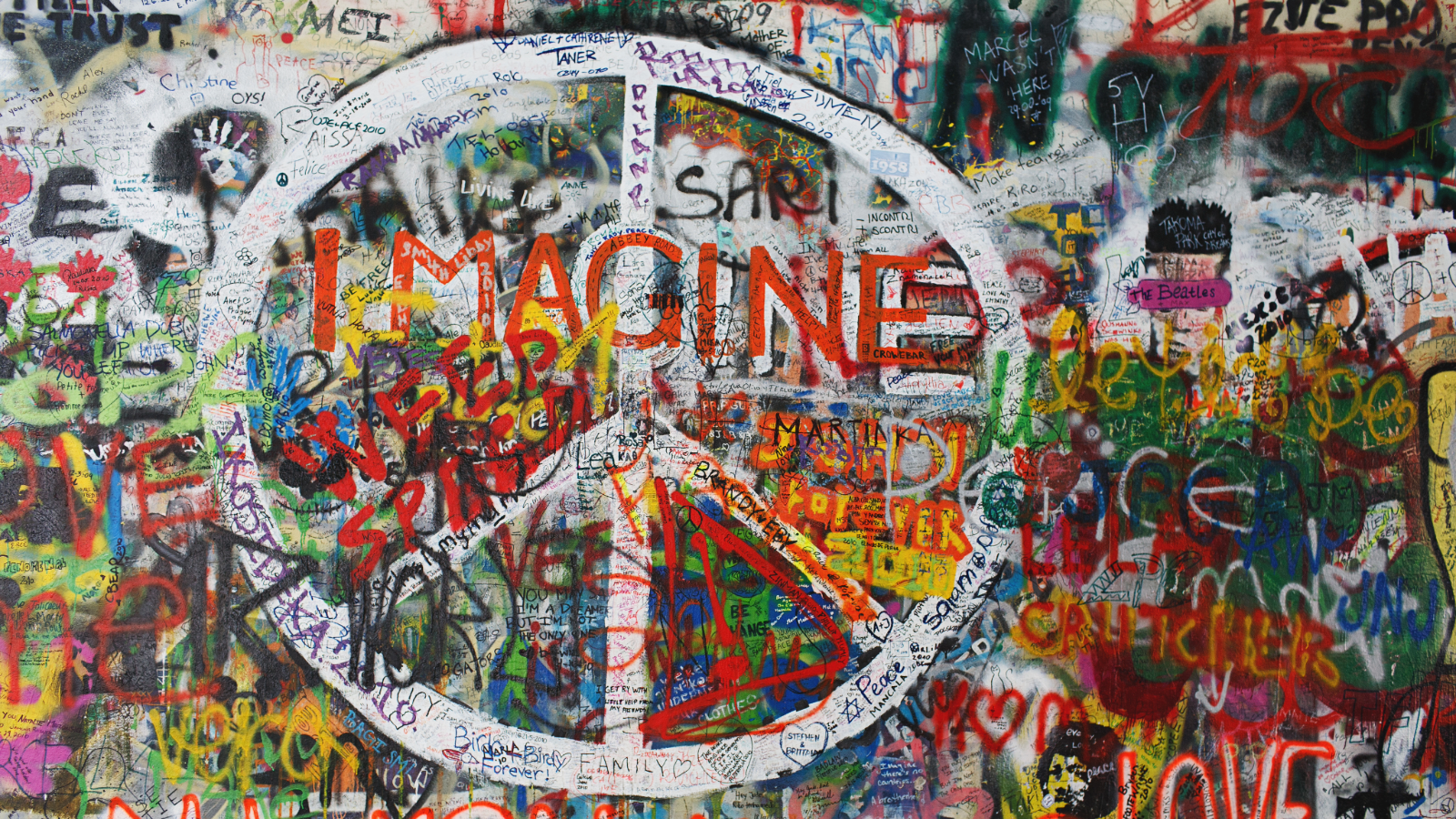 Colorful peace graffiti on a wall