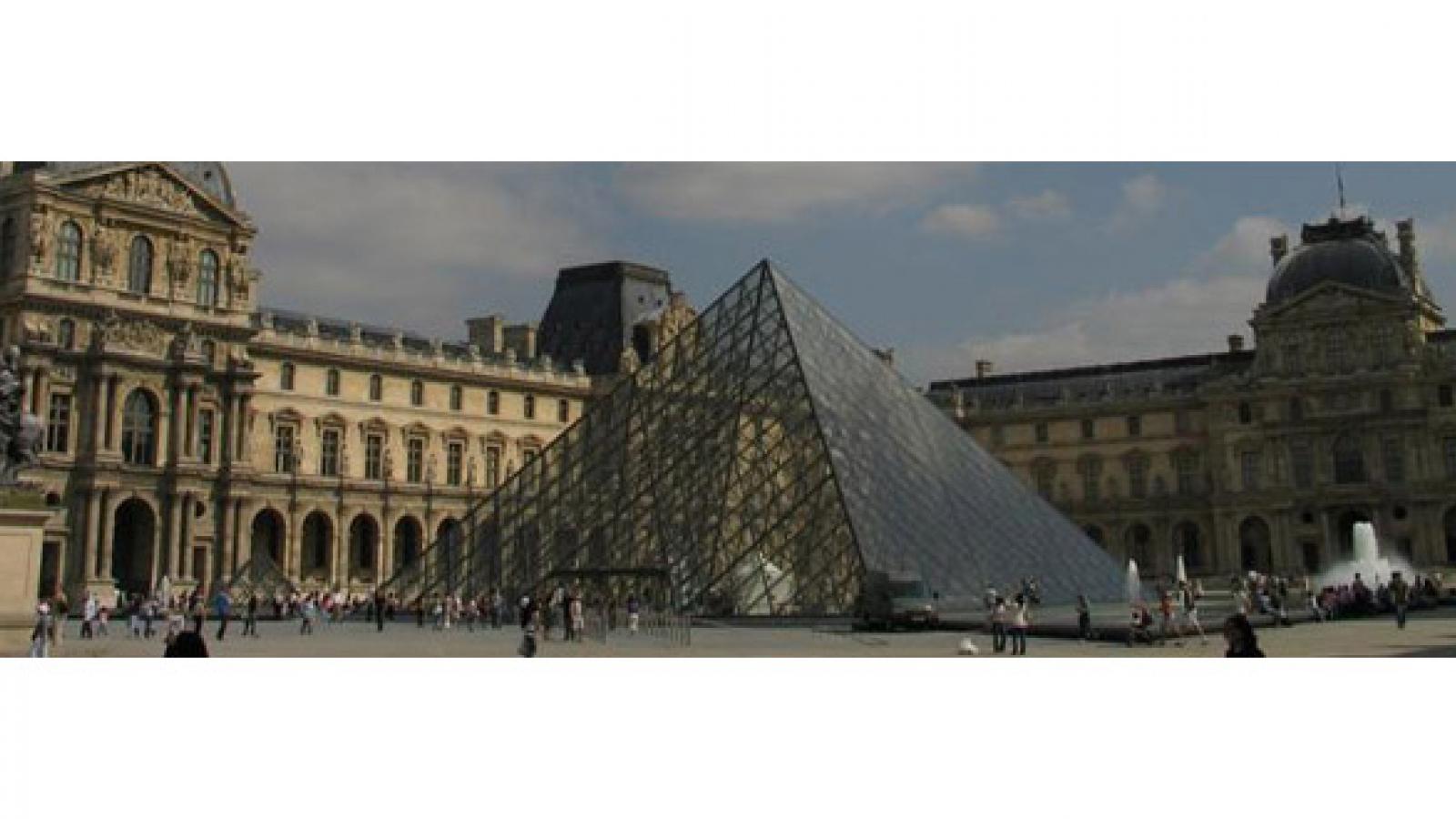 The glass pyramid outside the Louvre art museum in Paris.
