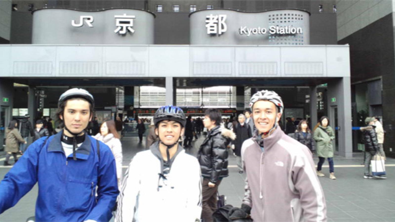 George (right) with roommates on Day 8 of their cycling excursion.