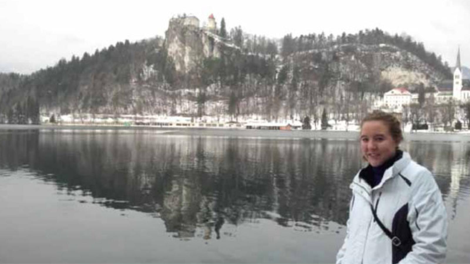 Michelle Peasley by a wintery Austrian river.