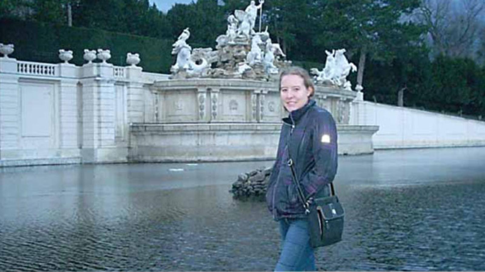 Michelle Peasley in front of an Austrian monument.