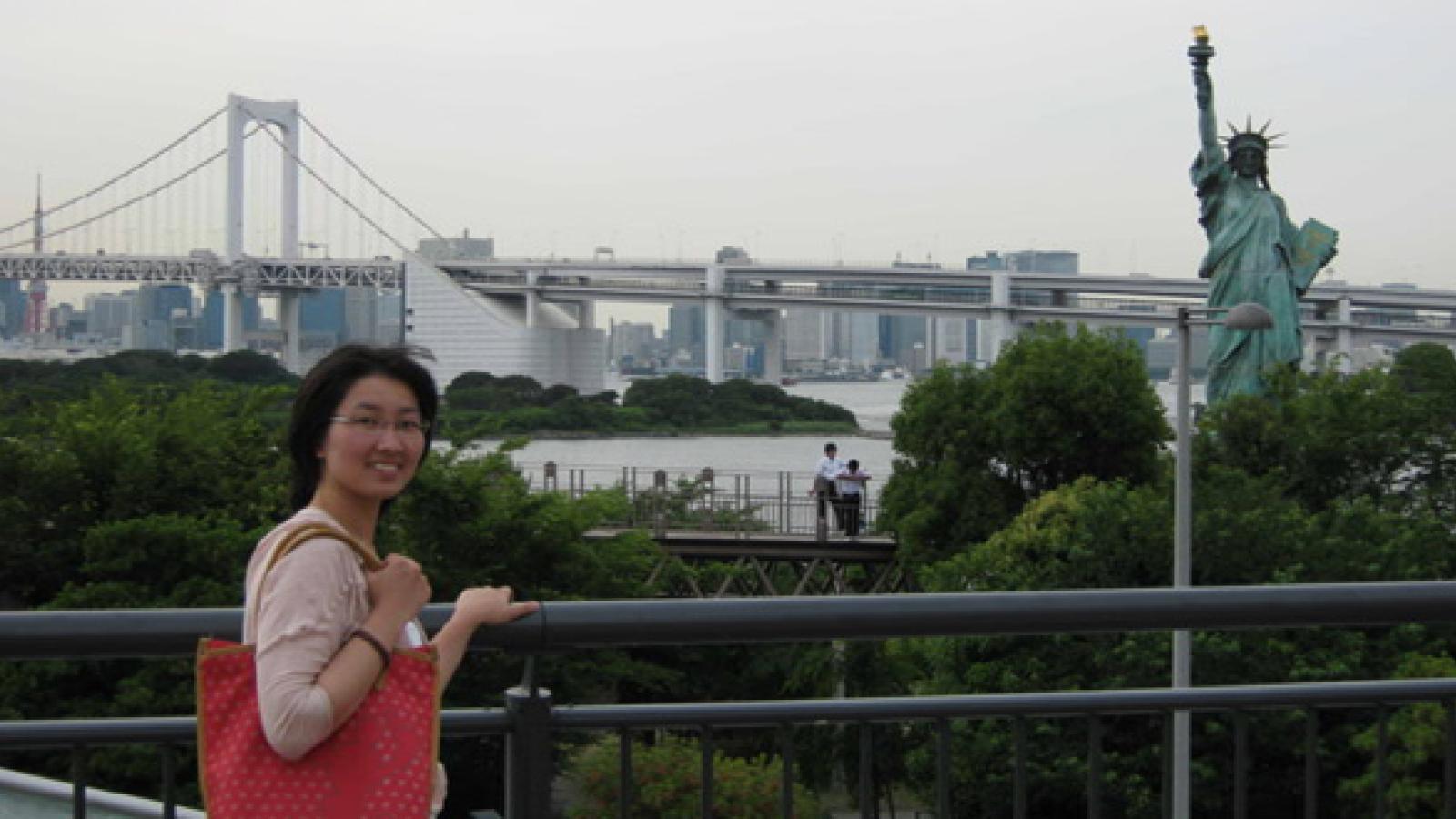 Ying Zhang overlooking the bay in New York City.