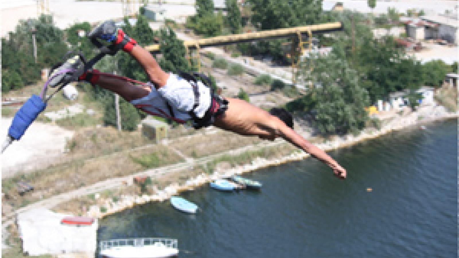 Adam got a chance to try bungee jumping while in Varna, Bulgaria.