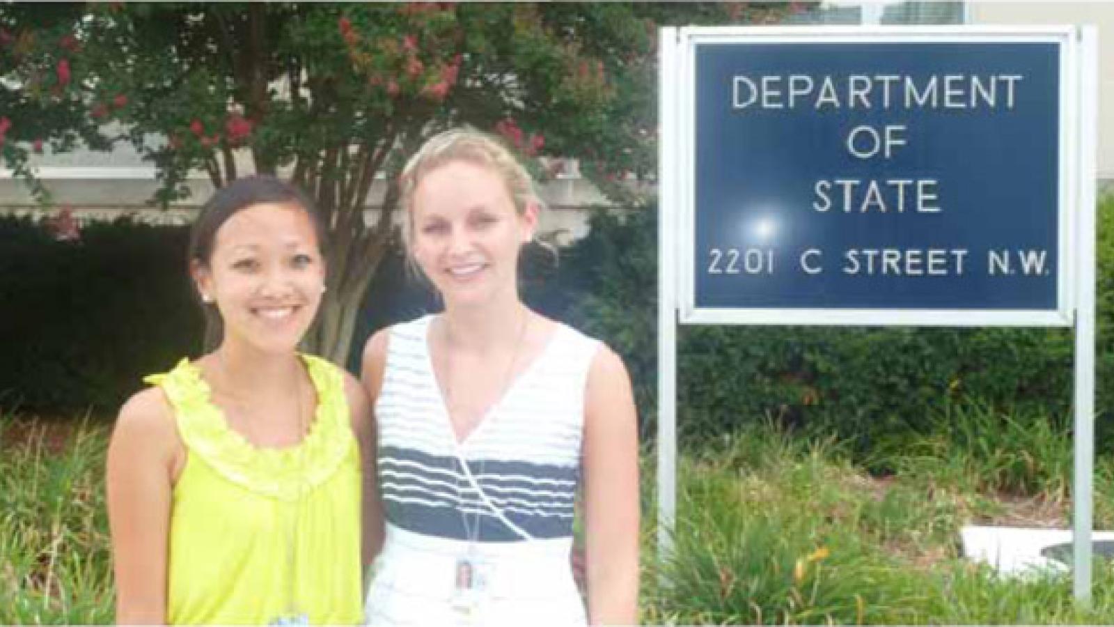 Tess Eckstein (right) pictured with a co-worker while interning for the State Department.